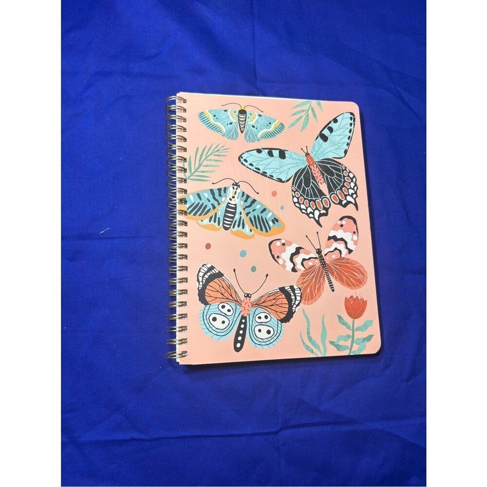 New Butterfly Spiral Notebook in Peach and Teal 100 Page